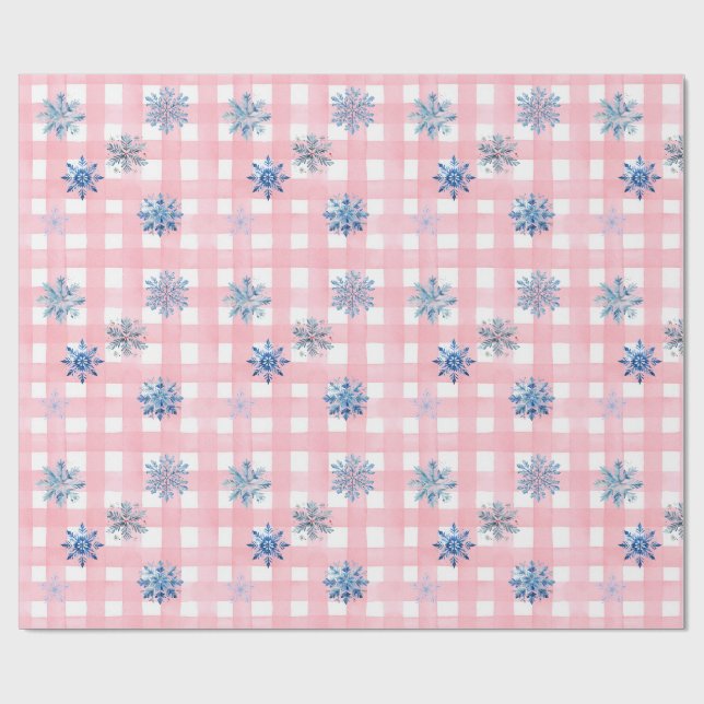 Papel De Presente Floco de Neve Xadrez Rosa (Aberto)