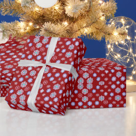 Papel De Presente Flocos de Neve Antigos sobre Vermelho