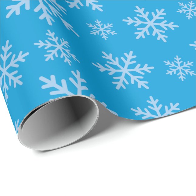 Papel De Presente Flocos de neve azuis Apresenta-se sem costura (Ponta do rolo)