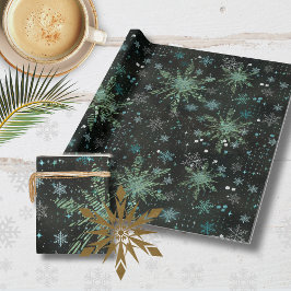 Papel De Presente Flocos de neve azuis, branco, com palhetas de neve