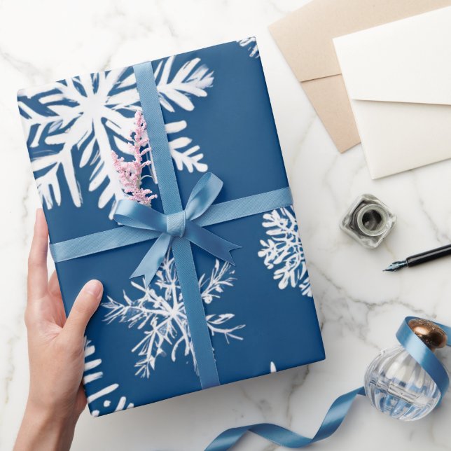 Papel De Presente Flocos de Neve Azuis de Inverno (Presentear)