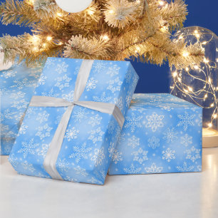 Papel De Presente Flocos de neve azuis e brancos
