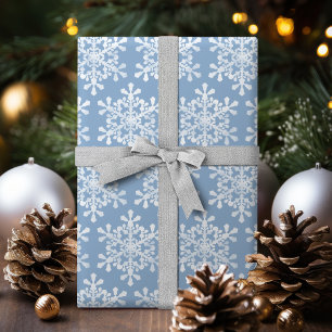 Papel De Presente Flocos de Neve Azuis e Brancos Editáveis Natal