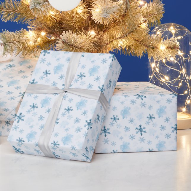 Papel De Presente Flocos de Neve Azuis e Brancos Natal Moderno de In (Feriados)