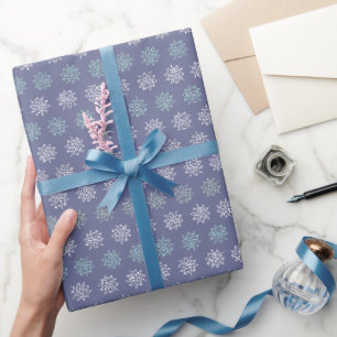 Papel De Presente Flocos de neve azuis e brancos, padrão de inverno