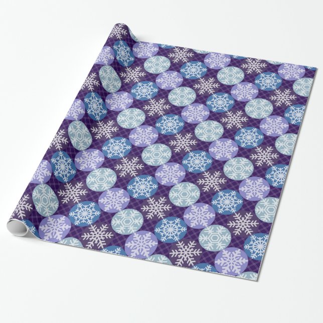 Papel De Presente Flocos de Neve Azuis e Roxos Natalinos Padrão (Desenrolado)