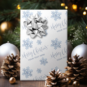 Papel De Presente Flocos de Neve Azuis Merry Christmas Caligrafia Pe