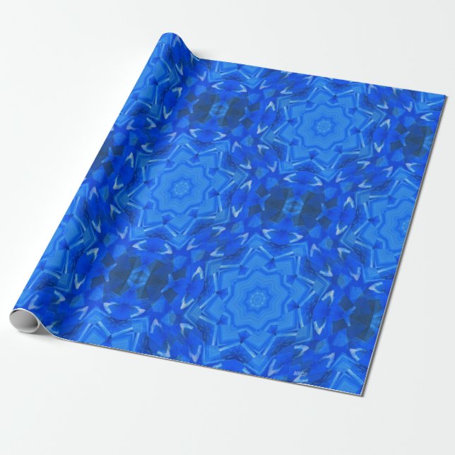 Papel De Presente Flocos de neve azul gelado.... (Desenrolado)