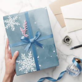 Papel De Presente Flocos de Neve Azul Pálido Aquarela Festa de Inver