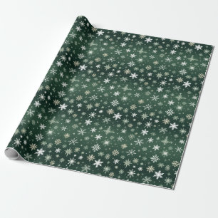 Papel De Presente Flocos de neve - Branco sobre Verde