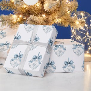 Papel De Presente Flocos de Neve Brancos Arcos Corações Natal Azul B