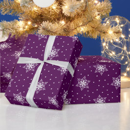 Papel De Presente Flocos de Neve Brancos Bolinhas Roxas Natal