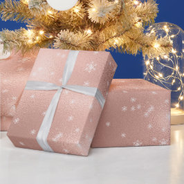Papel De Presente Flocos de neve brancos Dourados rosa