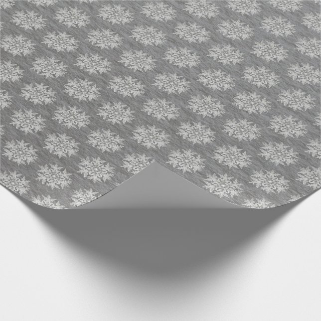 Papel De Presente Flocos de neve brancos elegantes em Cinzas de aço (Ponta)