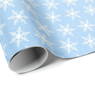 Papel De Presente Flocos de neve brancos em azul pálido