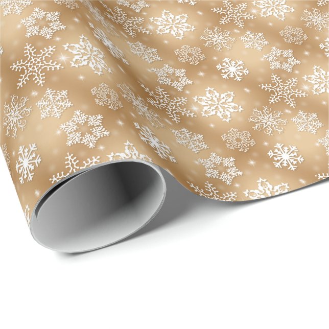 Papel De Presente flocos de neve brancos em ouro (Ponta do rolo)
