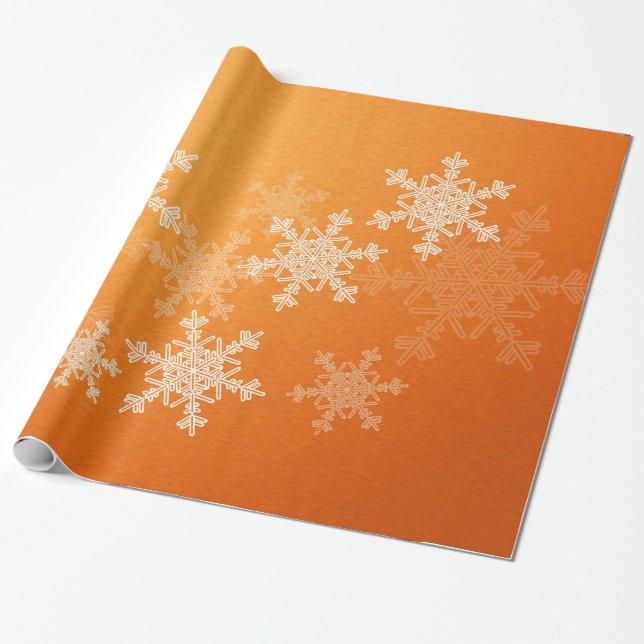 Papel De Presente Flocos de neve brancos laranja Natal minimalista (Desenrolado)