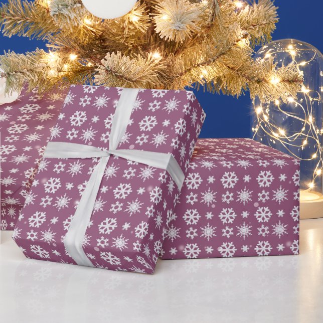 Papel De Presente Flocos de Neve Brancos Natal Moderno Roxo (Feriados)