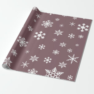 Papel De Presente Flocos de neve brancos negros no feriado rosa-Mauv