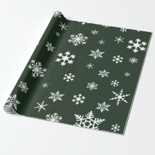 Papel De Presente Flocos de neve brancos negros no verde-escuro, Fer