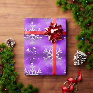 Papel De Presente Flocos de neve brancos no Natal roxo