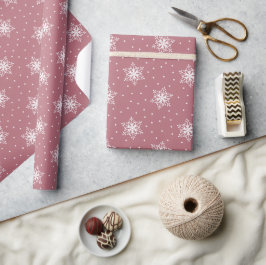 Papel De Presente Flocos de Neve Brancos Pontos de Bolinhas Rosa Nat