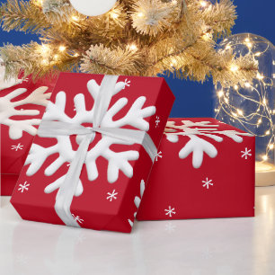Papel De Presente Flocos de neve brancos sobre fundo vermelho Natal