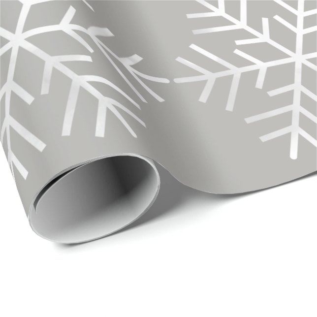 Papel De Presente Flocos de neve Cinza de Natal Feliz de Cinza branc (Ponta do rolo)