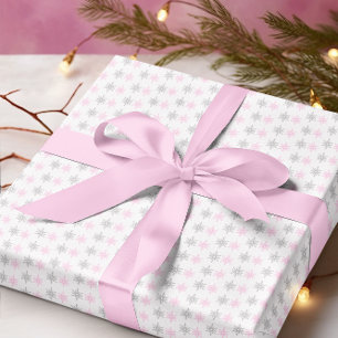 Papel De Presente Flocos de Neve Cinza Rosa