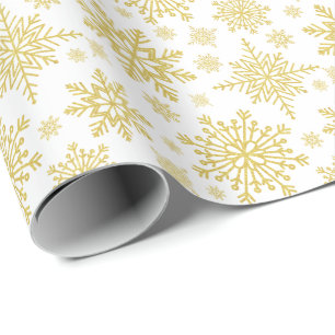 Papel De Presente Flocos de neve com brilho Dourado