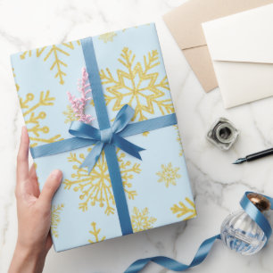 Papel De Presente Flocos de neve com brilho Dourado espumante