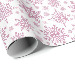 Papel De Presente Flocos de neve com brilho Dourado rosa