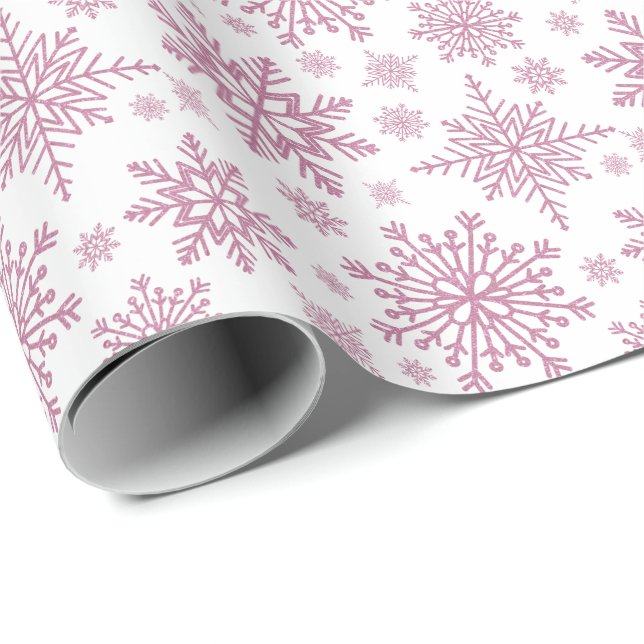 Papel De Presente Flocos de neve com brilho Dourado rosa (Ponta do rolo)
