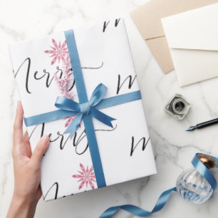 Papel De Presente Flocos de neve cor-de-rosa caligrafia Natal