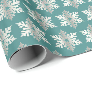 Papel De Presente Flocos de neve da cerceta e da prata