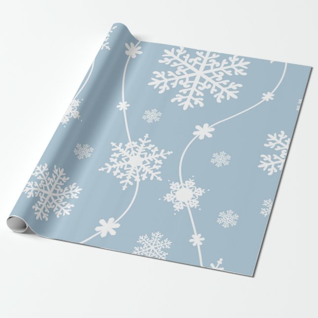 Papel De Presente Flocos de neve de Cinza azul Flocos de inverno Fer (Desenrolado)