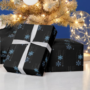 Papel De Presente Flocos de Neve de Diamante Azul em Preto