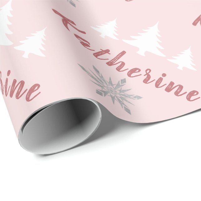 Papel De Presente Flocos de Neve de Feliz Natal Personalizados Elega (Ponta do rolo)