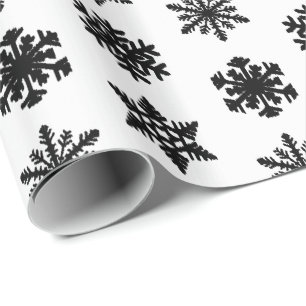 Papel De Presente Flocos de neve de Ikat - branco e preto