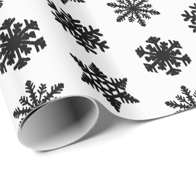 Papel De Presente Flocos de neve de Ikat - branco e preto (Ponta do rolo)