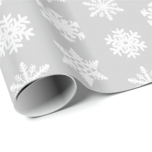 Papel De Presente Flocos de neve de Ikat - cinza de prata e branco