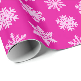 Papel De Presente Flocos de neve de Ikat - rosa do fúcsia e do gelo
