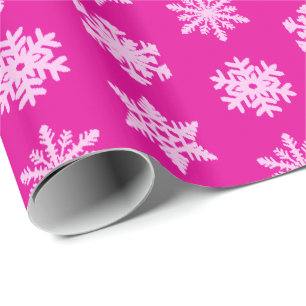 Papel De Presente Flocos de neve de Ikat - rosa do fúcsia e do gelo
