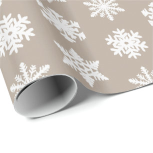 Papel De Presente Flocos de neve de Ikat - tan e branco do Taupe