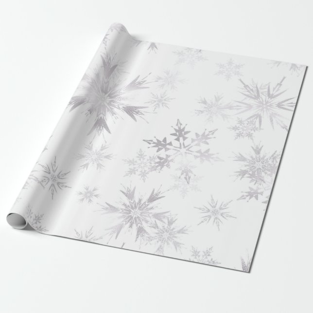 Papel De Presente Flocos de neve de inverno branco Elegante (Desenrolado)