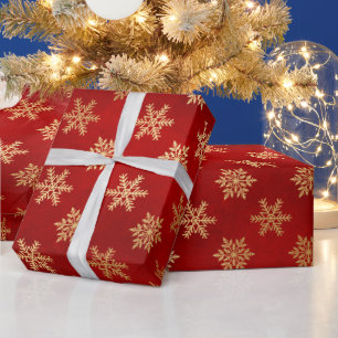 Papel De Presente Flocos de Neve de Inverno em Folha de Ouro e Verme