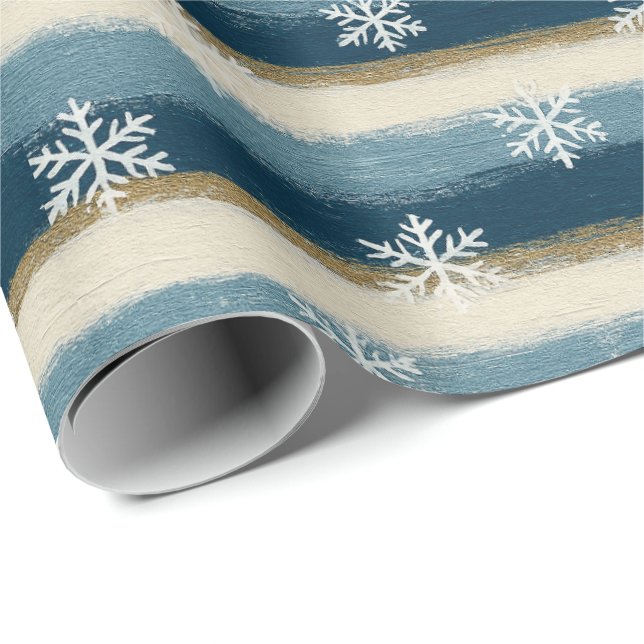 Papel De Presente Flocos de Neve de Inverno Rústicos Listras Pintada (Ponta do rolo)