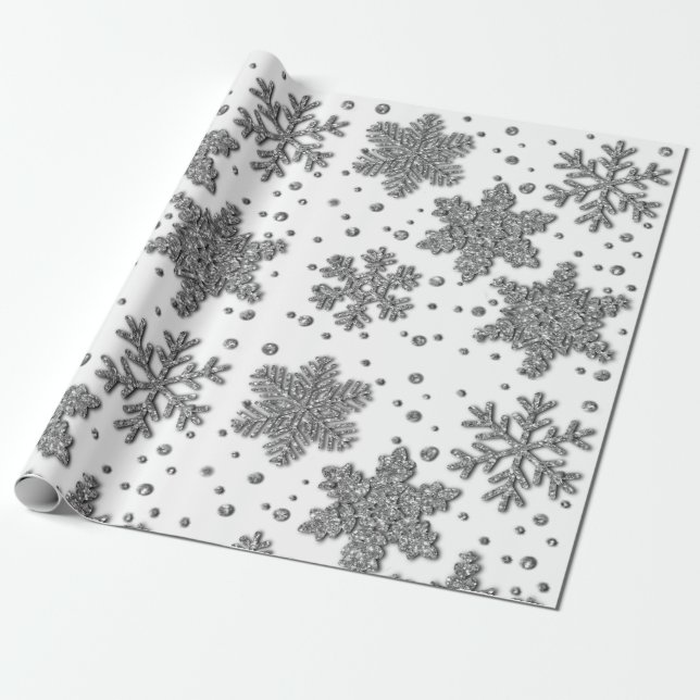 Papel De Presente Flocos de neve de moinho prateado com salto de pra (Desenrolado)