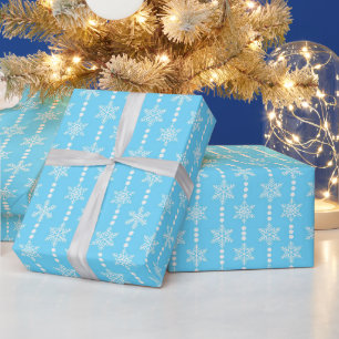 Papel De Presente Flocos de Neve de Natal Azul Claro e Branco