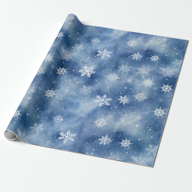 Papel De Presente Flocos de neve de Natal Céu Azul (Desenrolado)